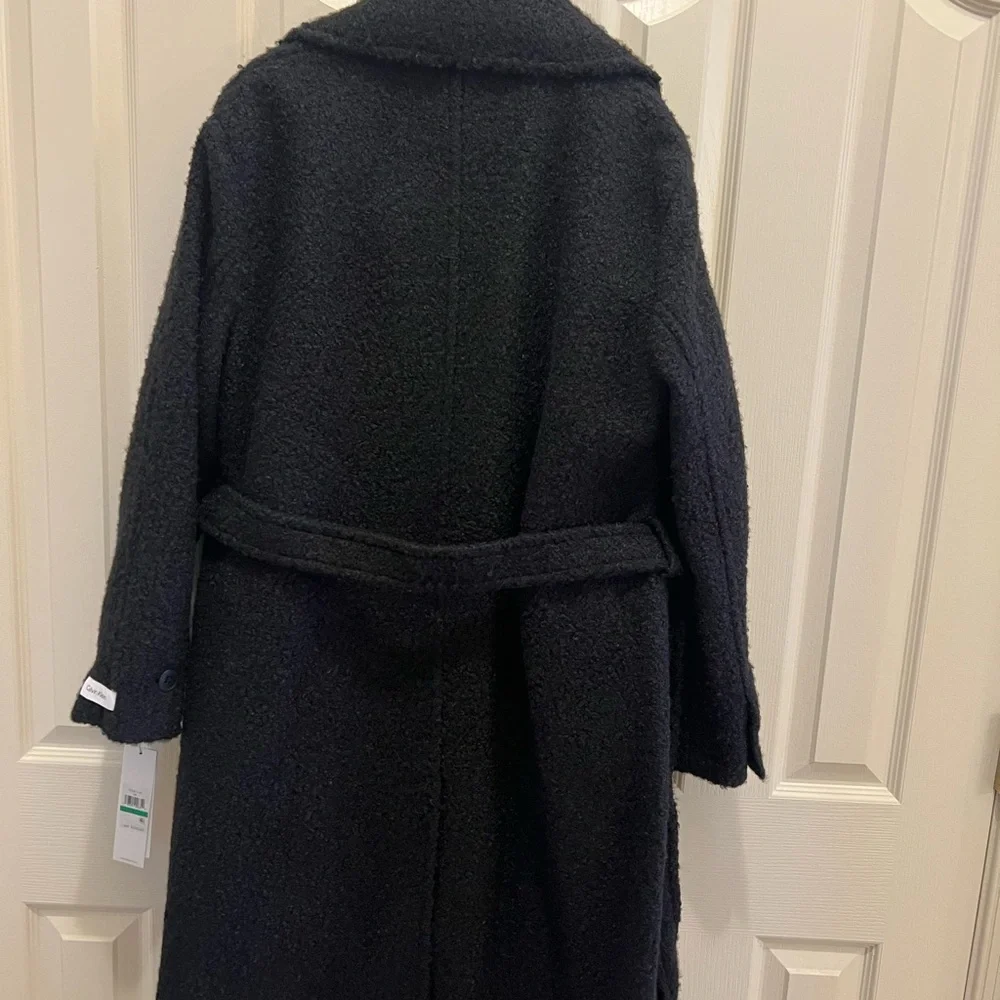 Calvin Klein Women’s Black Long Coat XL Pea Coat Classic Winter Outerwear